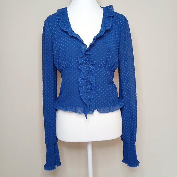 Free People Smocked Ruffled Sheer Polka Dot Blouse Size Small - Picture 1 of 9